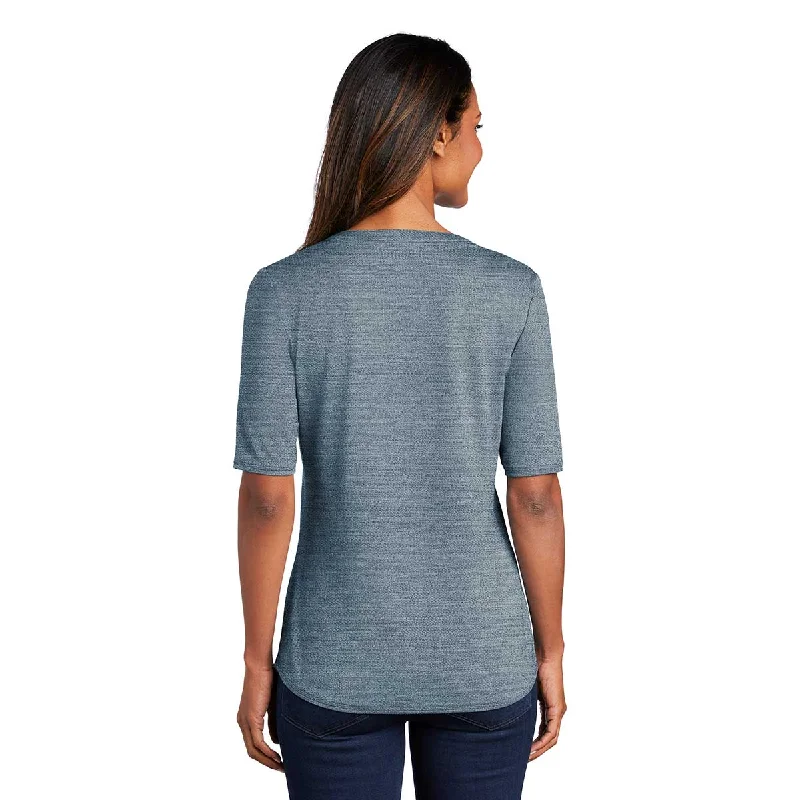 Port Authority Women's Regatta Blue/Gusty Grey Stretch Heather Open Neck Top