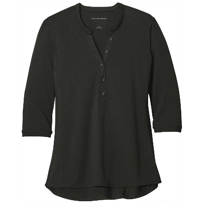 Port Authority Women's Black UV Choice Pique Henley