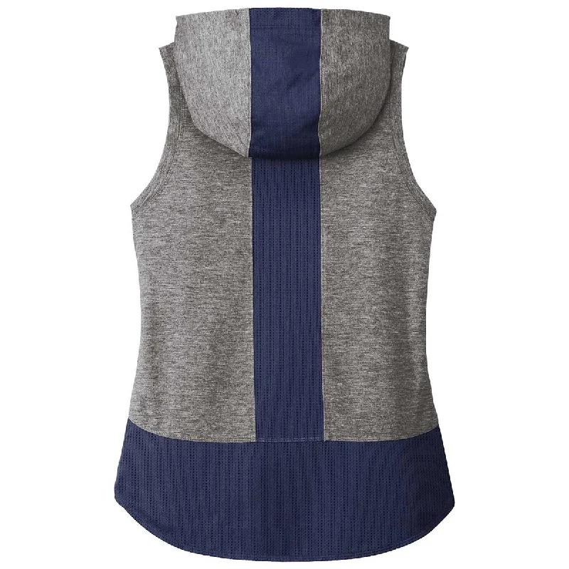 Sport-Tek Women's True Navy/Dark Grey Heather PosiCharge Tri-Blend Wicking Draft Hoodie Tank