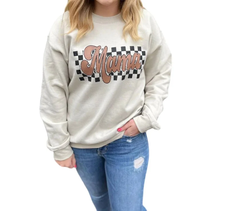 Mama Checkered Sweatshirt In White