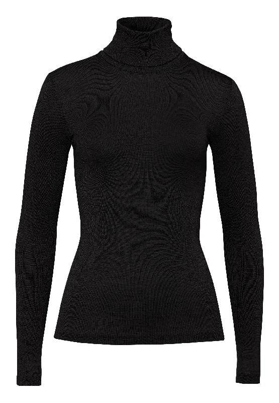 Woolen Silk W Turtleneck Shirt | Black 71423-018