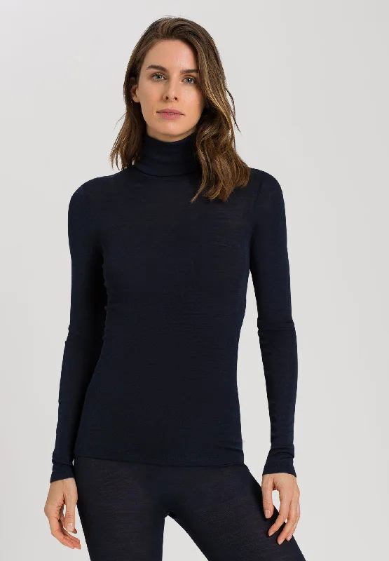 71423 Woolen Silk W Turtleneck Shirt - 1610 Deep Navy