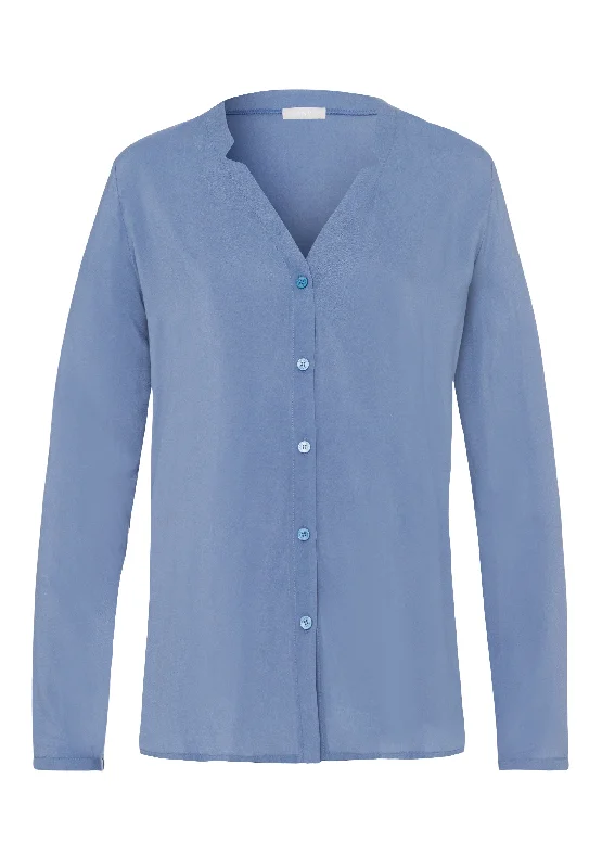 77611 Sleep And Lounge Woven Long Sleeve Shirt - 1530 Soft Blue