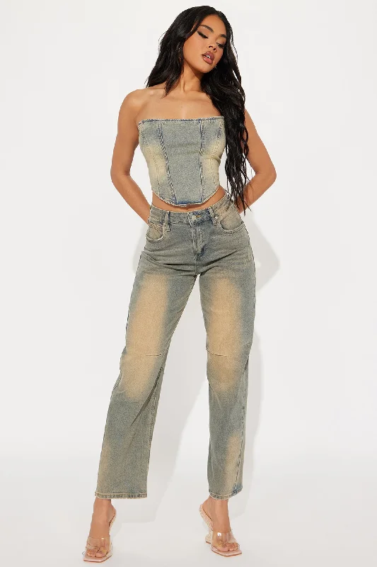 Above It All Washed Denim Corset Top - Vintage Wash