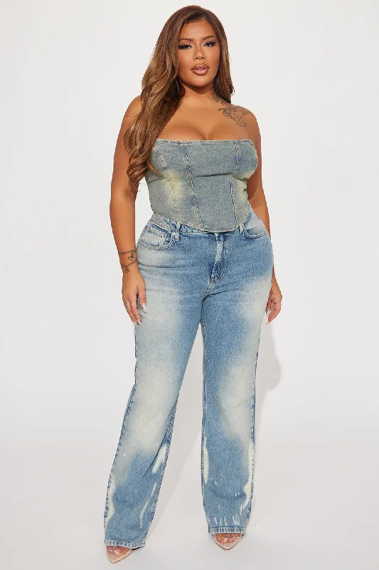 Above It All Washed Denim Corset Top - Vintage Wash