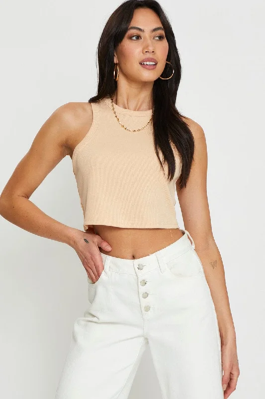 Beige Crop Top Sleeveless