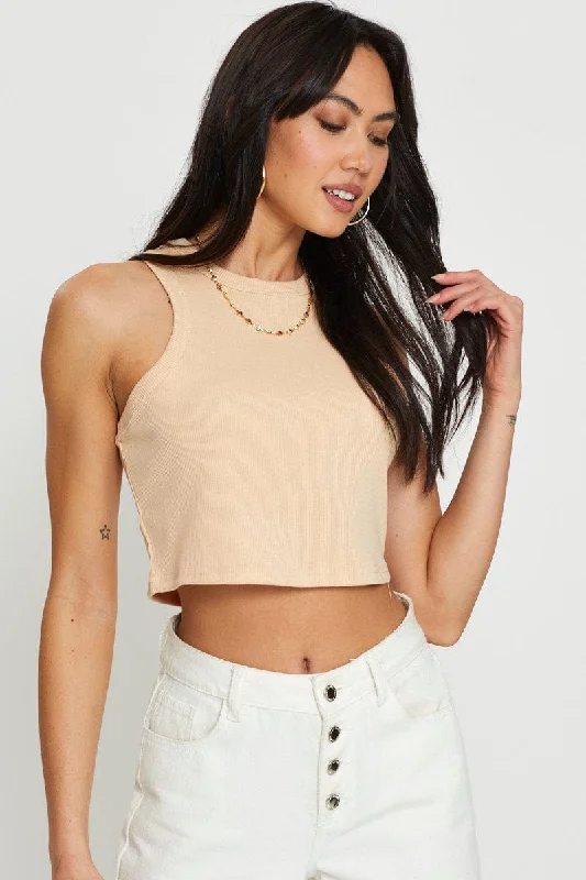 Beige Crop Top Sleeveless