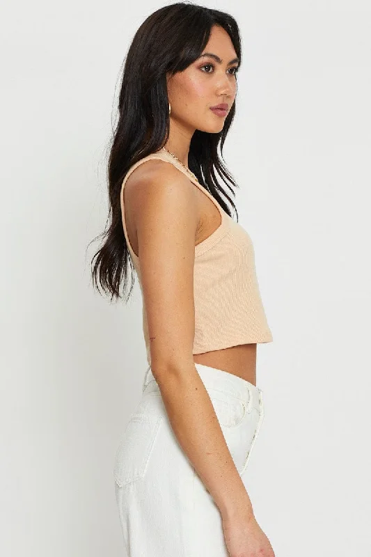 Beige Crop Top Sleeveless