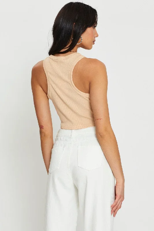 Beige Crop Top Sleeveless