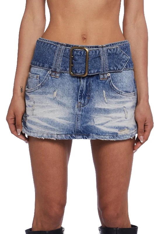 Belted Mini Skirt - Denim