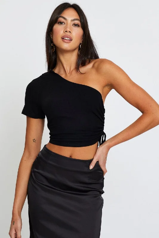 Black Crop Top One Shoulder