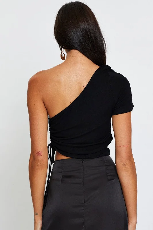 Black Crop Top One Shoulder