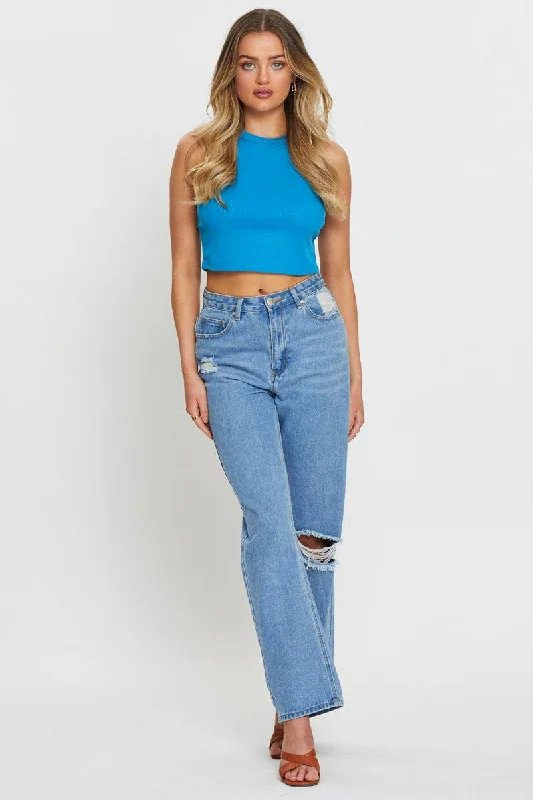 Blue Crop Top Sleeveless