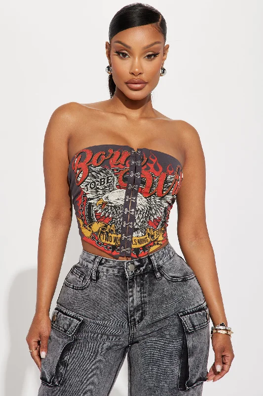 Born To Rock Corset Top - Charcoal