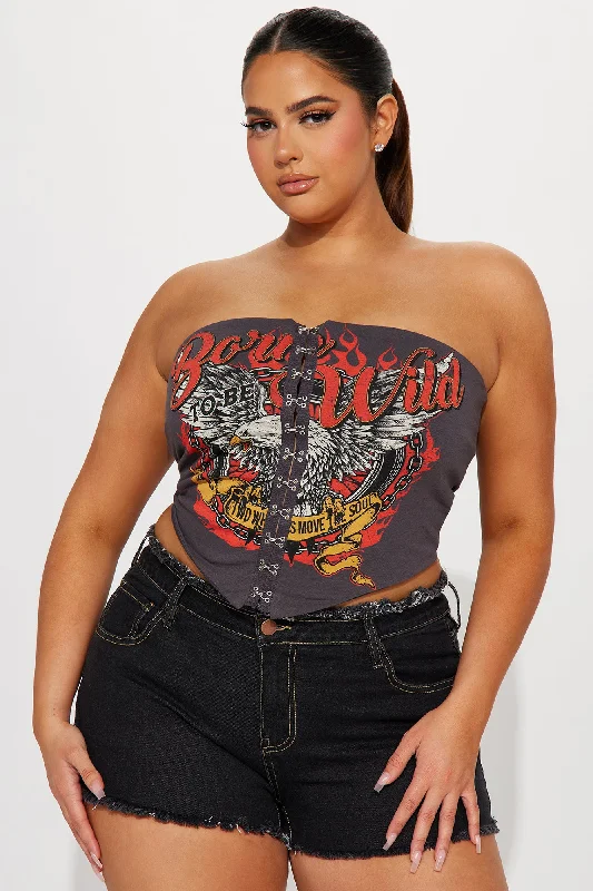 Born To Rock Corset Top - Charcoal