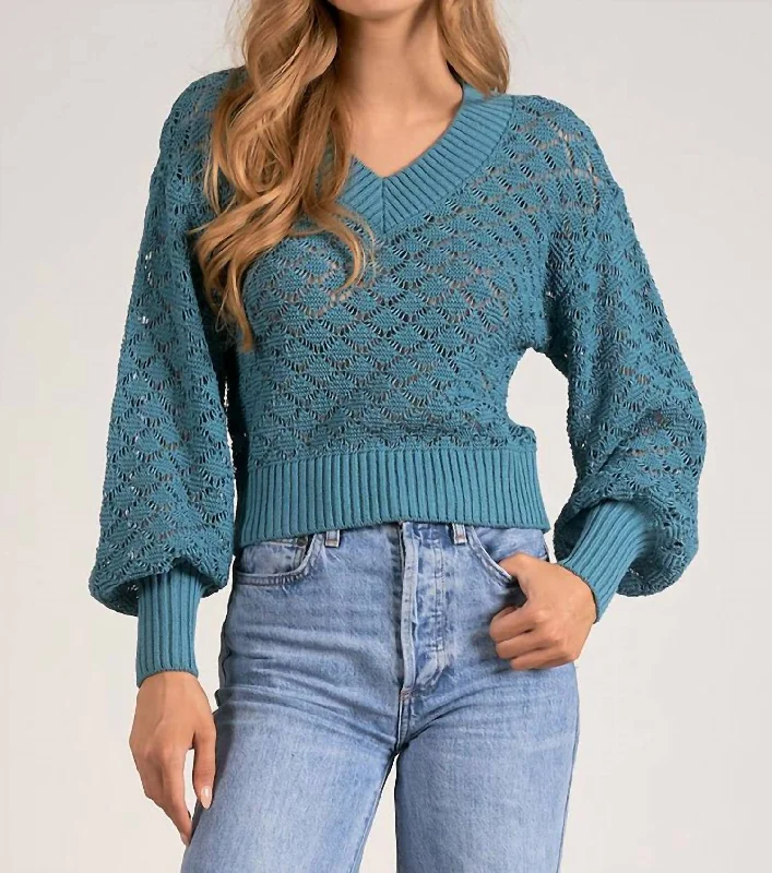 Brie Open Knit Sweater In Peacock