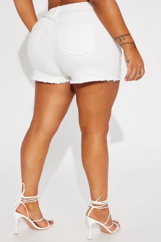 Call The Shots Stretch Denim Cut Off Shorts - White