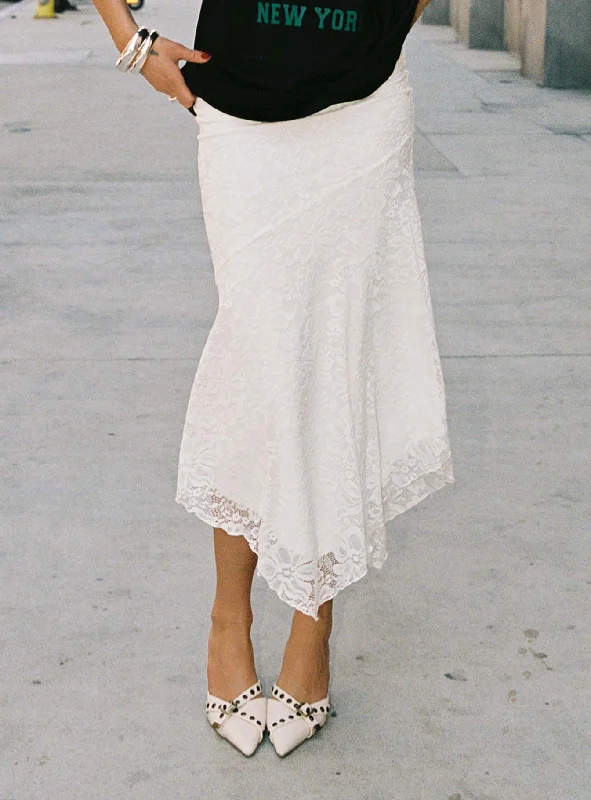 Cattanio Lace Midi Skirt White