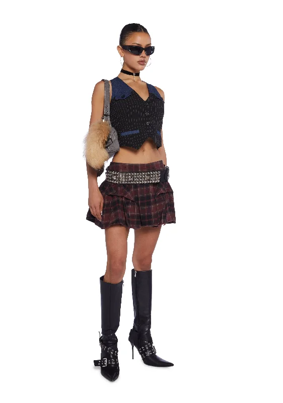 Check Puff Kilt Mini Skirt