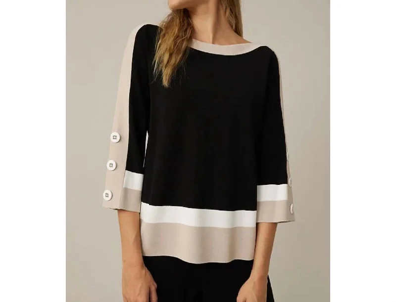 Color Block Pull-On Sweater In Black Vanilla & Moonstone