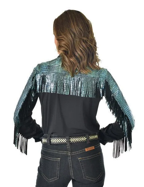 Cowgirl Tuff Womens Breathe Pullover Black/Turquoise Nylon L/S Shirt