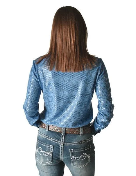 Cowgirl Tuff Womens Metallic Snakeskin Blue Polyester L/S Shirt