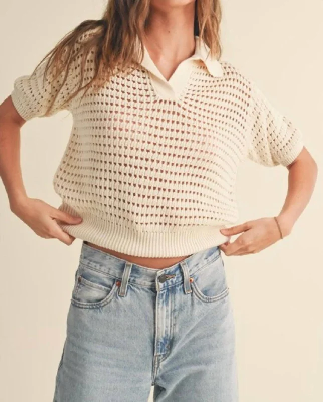 Crochet Collared Top In Cream