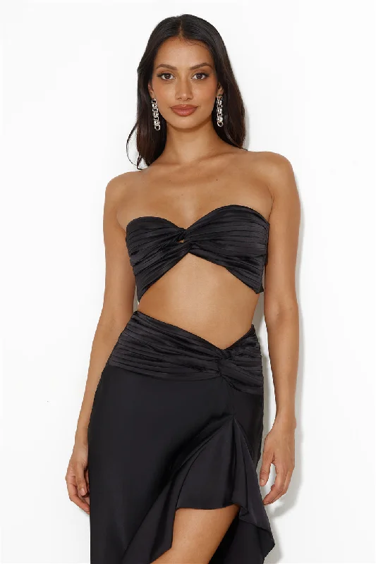 Diary Of Secrets Satin Strapless Crop Top Black