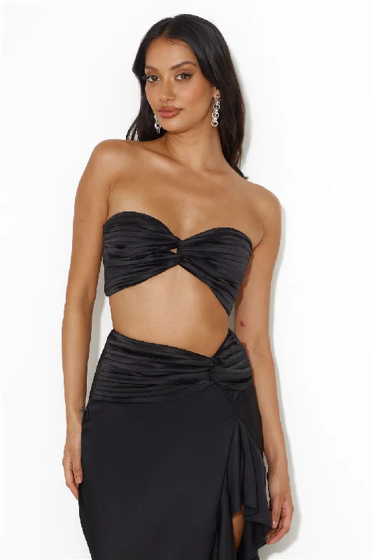 Diary Of Secrets Satin Strapless Crop Top Black