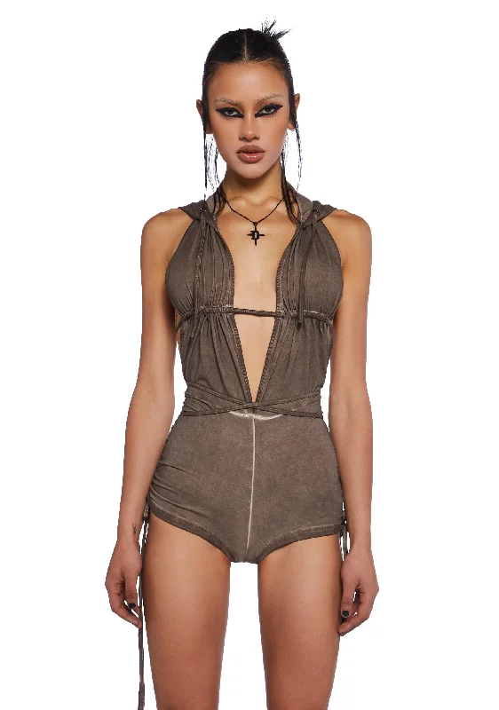 Downbeat Hooded Romper - Brown