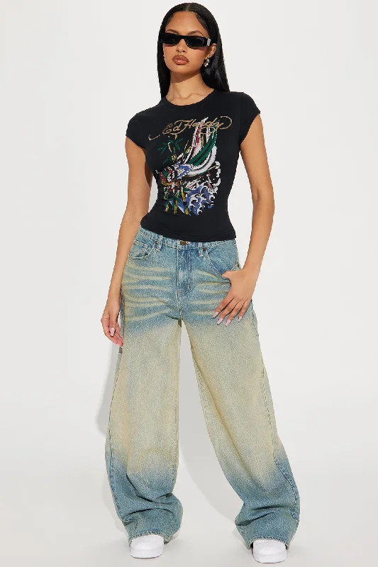 Ed Hardy Peacock Cap Sleeve Top - Black