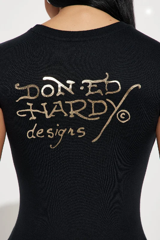 Ed Hardy Peacock Cap Sleeve Top - Black