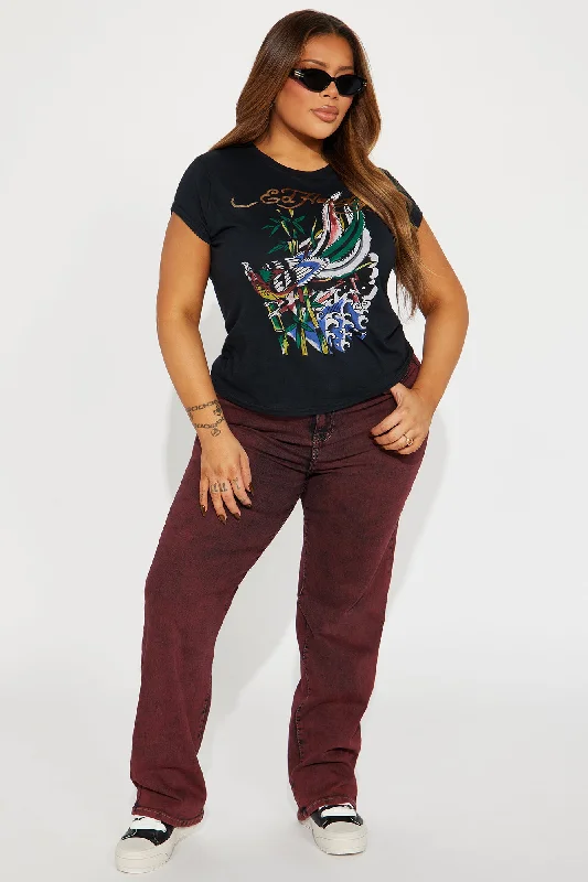 Ed Hardy Peacock Cap Sleeve Top - Black