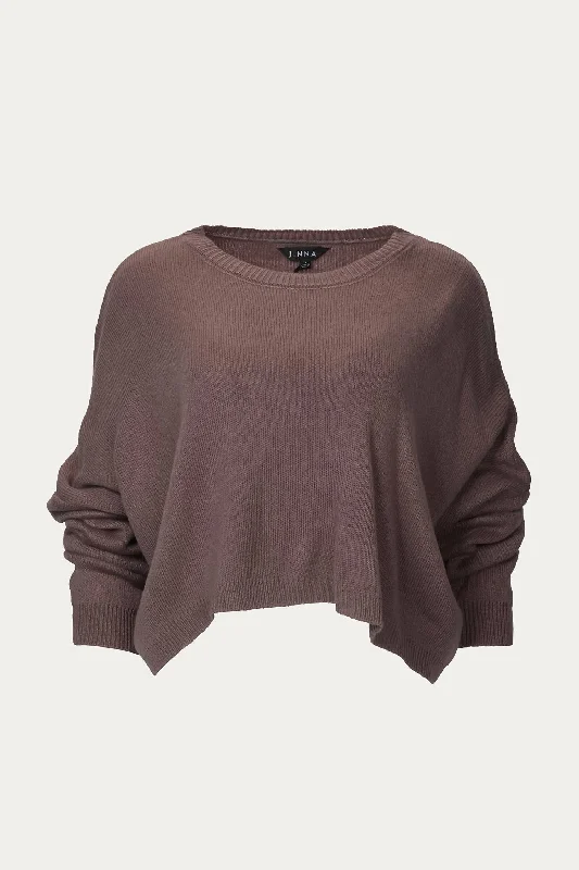 Essential Cropped Crew Neck Boxy Sweater In Taupe