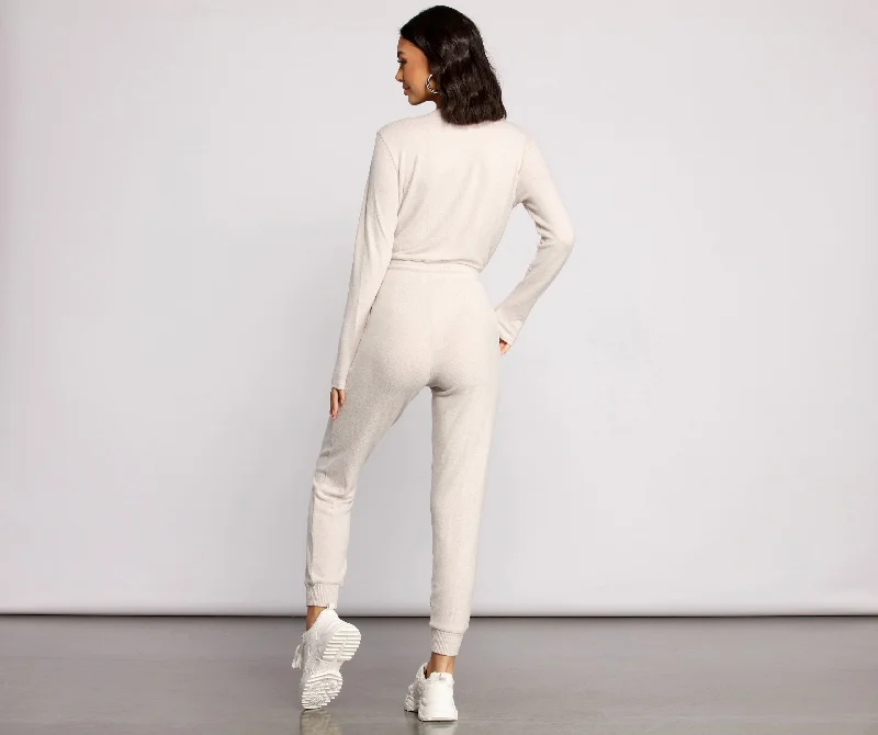 Feeling Casual Ribbed Surplice Jumpsuit