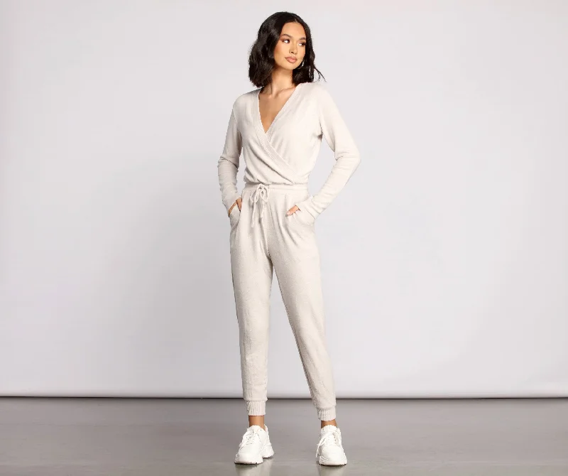 Feeling Casual Ribbed Surplice Jumpsuit