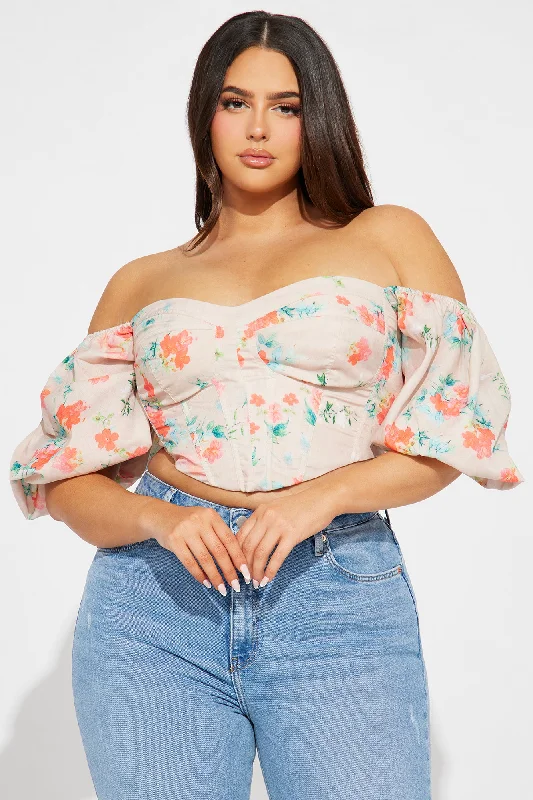 Flower Season Floral Corset Top - Taupe/combo