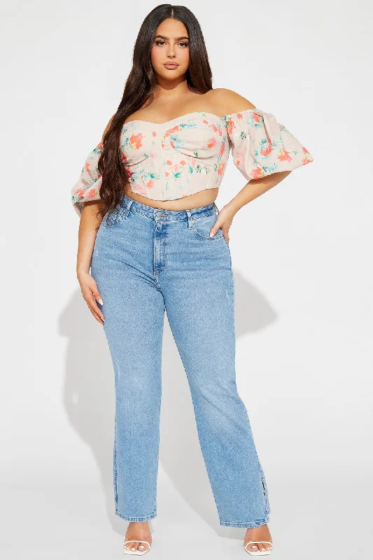 Flower Season Floral Corset Top - Taupe/combo