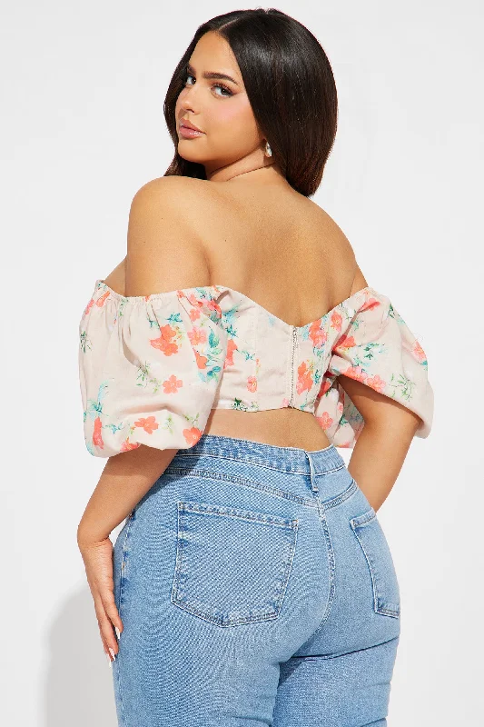 Flower Season Floral Corset Top - Taupe/combo