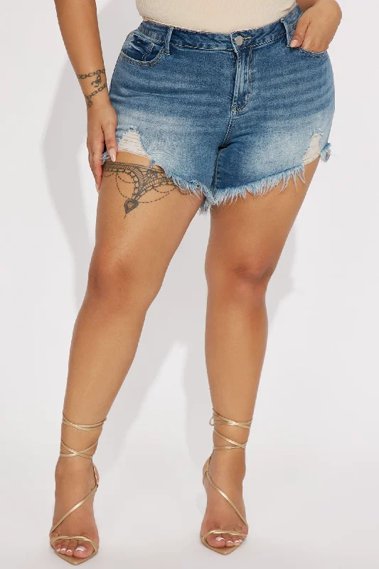 Got It Together Stretch Denim Cut Off Shorts - Medium Wash