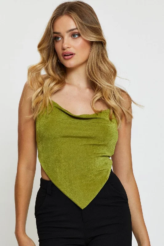 Green Crop Top Halter Neck