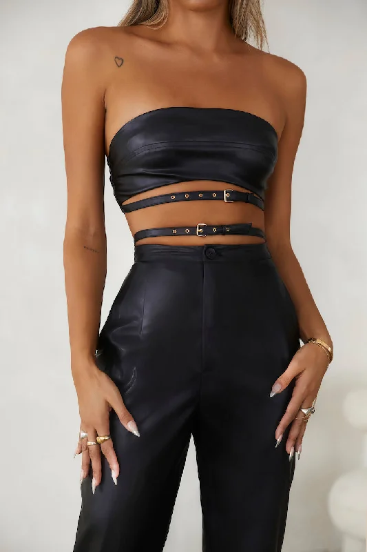 HELLO MOLLY Hot As Hell Faux Leather Crop Top Black