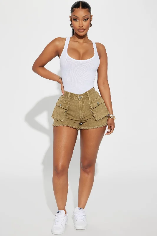 High Expectations Stretch Denim Cargo Shorts - Olive