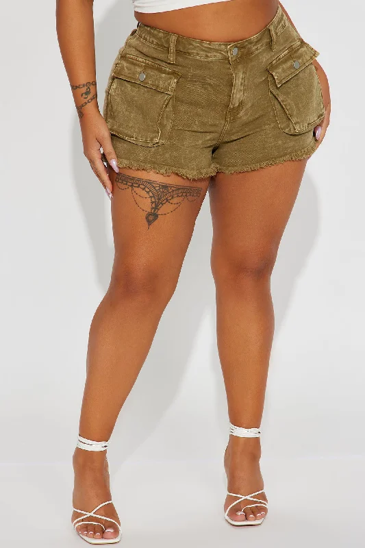 High Expectations Stretch Denim Cargo Shorts - Olive