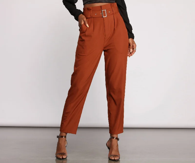 High Waist Belted Paperbag Pants