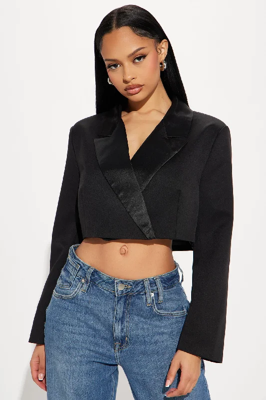 In A Meeting Cropped Blazer - Black