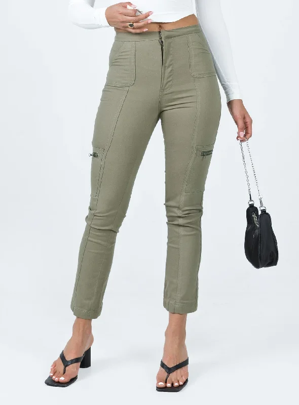 In Line Straight Leg Cargo Pants Green