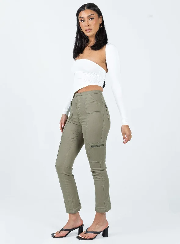 In Line Straight Leg Cargo Pants Green