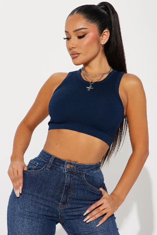 Jackie Seamless Crop Top - Navy