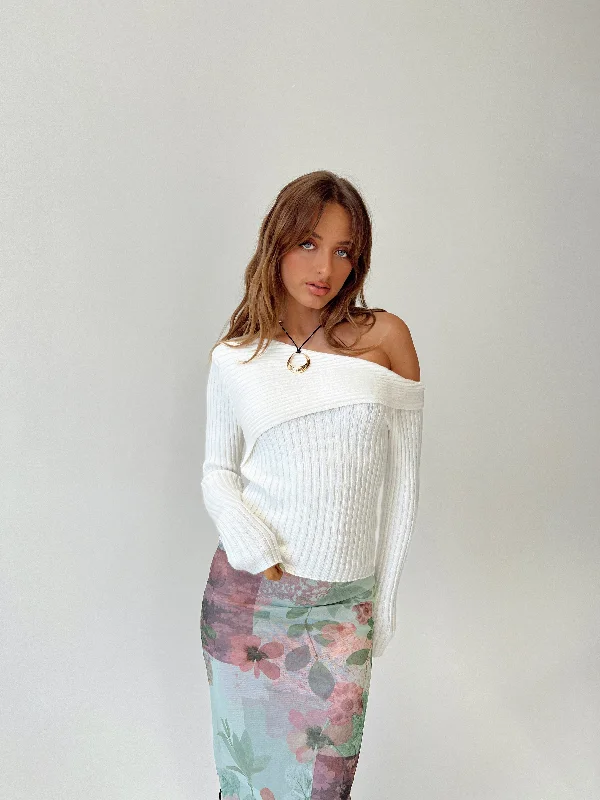 Jaybell Cold Shoulder Sweater White